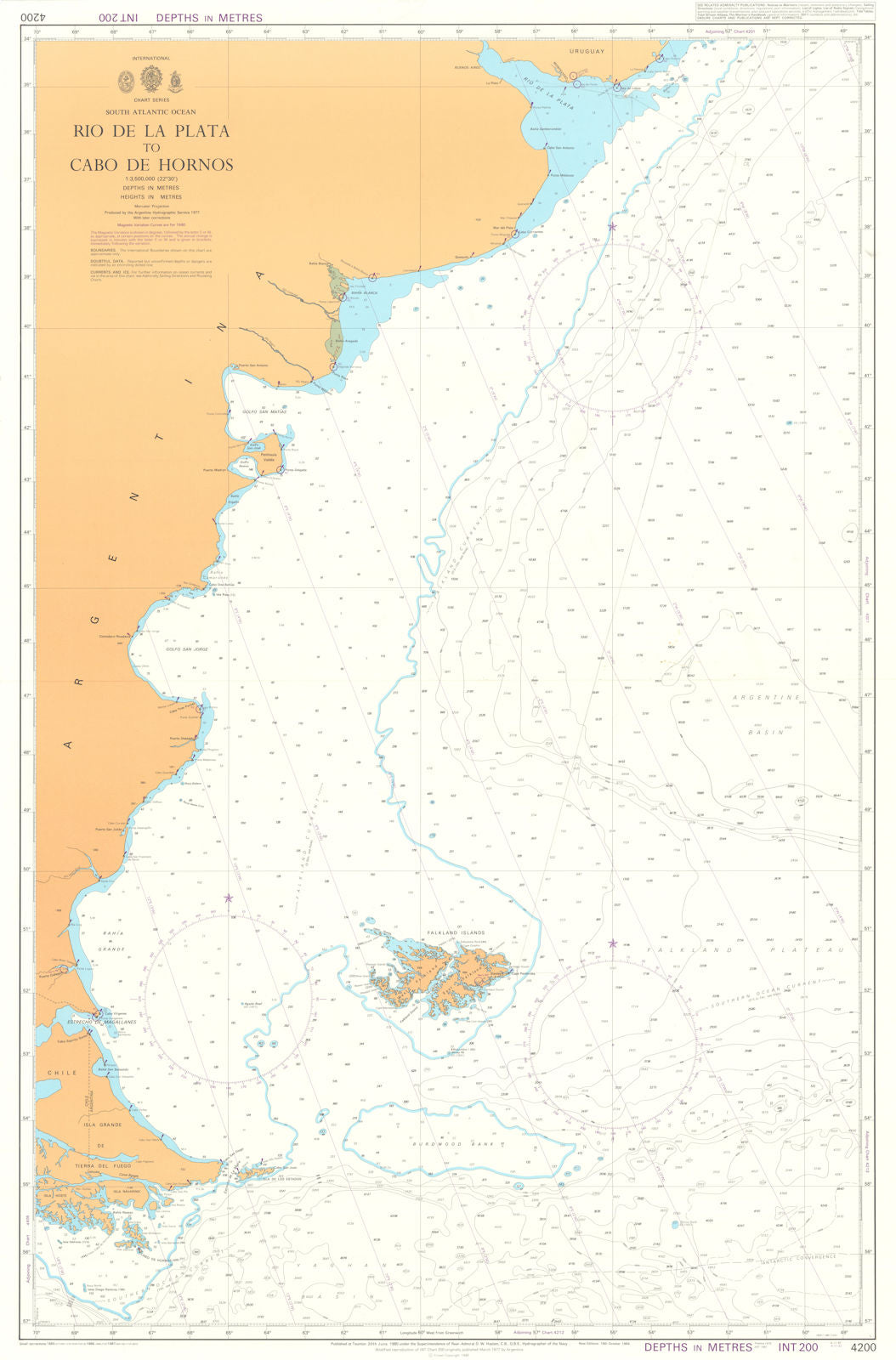 South Atlantic. Rio de la Plata. Hornos. Admiralty chart #4200. 1977 (1987) map